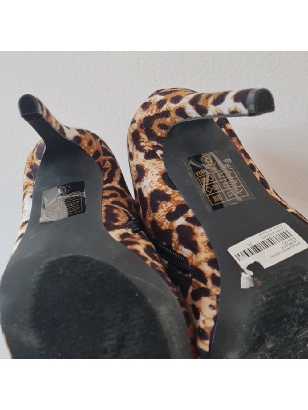 So Me Leopard Print Pointed Toe Stiletto Ankle Boots - Brown/Black/Cream - Picture 8 of 10